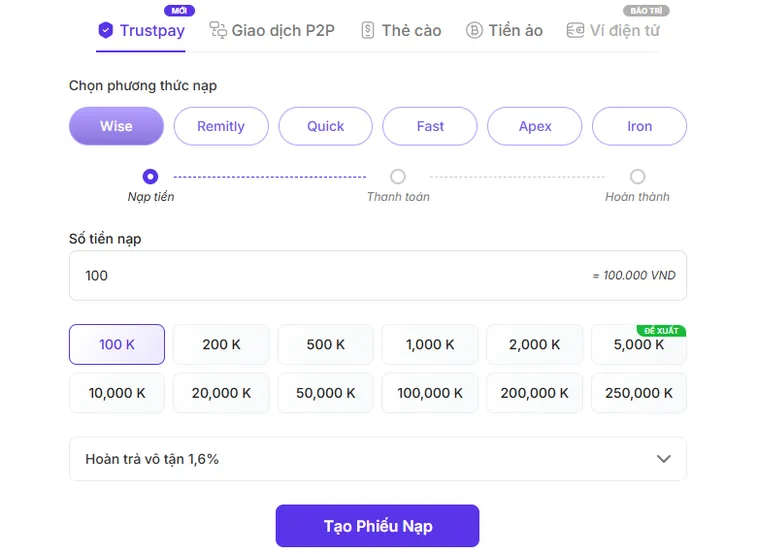 Nạp tiền Bin88 Hướng Dẫn Cách Bổ Sung Nguồn Vốn Cá Cược Siêu Tốc Độ Và An Toàn